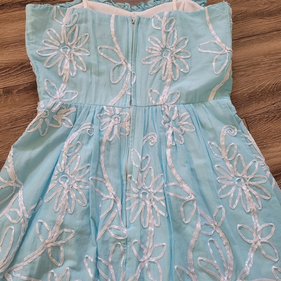 Jolie Turquoise Size 4 Babydoll Party Dress Empire Waist Ribbon Floral Y2K Fairy - Picture 5 of 14